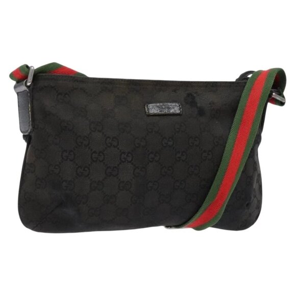 GUCCI GG Canvas Web Sherry Line Shoulder Bag Black Silver 189749 Auth bs28637 - Picture 1 of 16